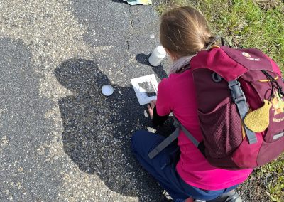 Cosima markiert auf der Straße.